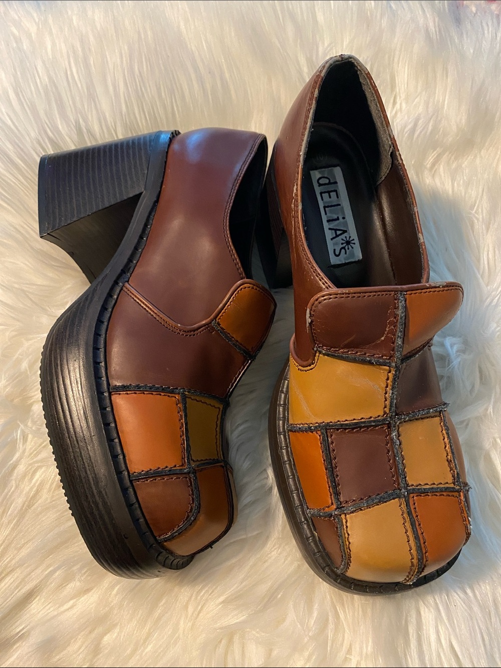 dELiA*s Patchwork Platform Clogs - Brown & Tan